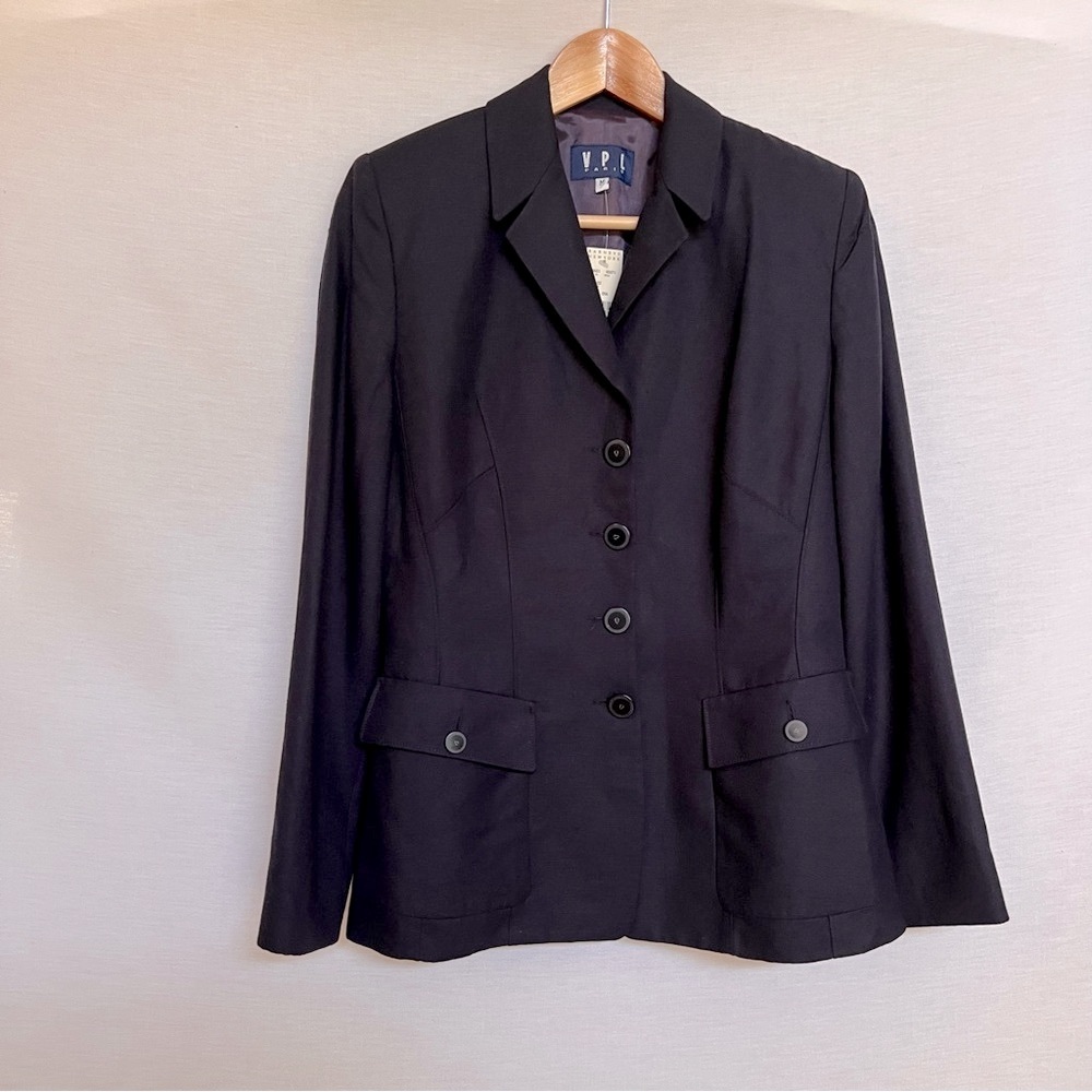 VPL Dark Blue Linen Blend Women's Preppy Structured Blazer